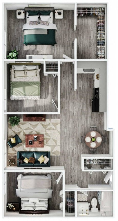 Floor plan for 3 beds, 1 bath, 800 sqft